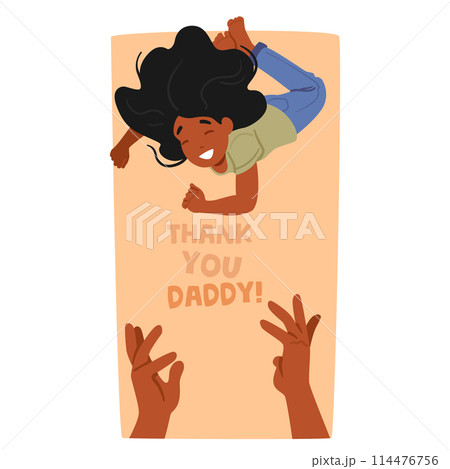 Young Child Leaps Into The Air With Outstretched Arms, Expressing Unbridled Gratitude Towards Her Father Young Child Leaps Into The Air With Outstretched Arms, Expressing Unbridled Gratitude Towards Her Father 114476756