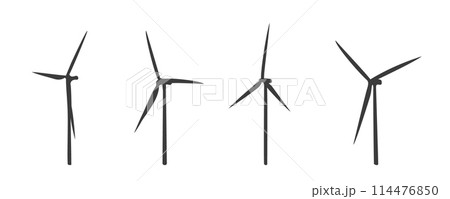 Black silhouettes wind turbines with vanes 114476850