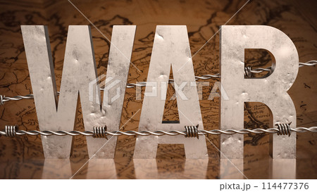 The war text and barbed wire on map image 3d rendering. 114477376