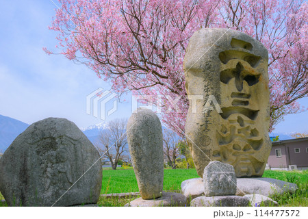 二十三夜塔と道祖神と常念岳【春の安曇野】 二十三夜塔と道祖神と常念岳【春の安曇野】 114477572