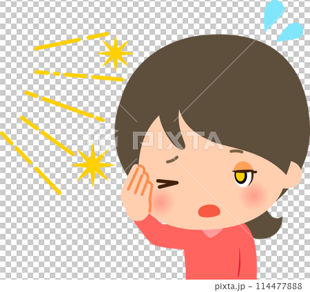 A woman squinting her eyes because the light is too bright 114477888