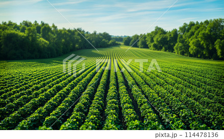 Expansive green crop field on a sunny day. Expansive green crop field on a sunny day. 114478136