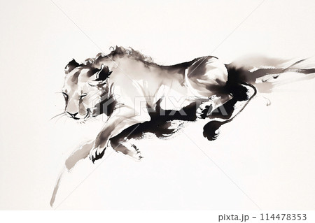 ライオンの水墨画 114478353