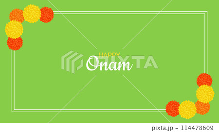 Onam Indian Festival Kerala State. Floral patterns. Happy Onam holiday. Poster Banner Design. Vector illustration. 114478609