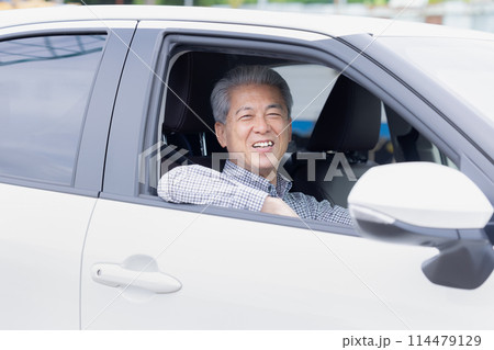 車の運転をしている高齢者ドライバー 114479129