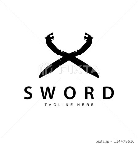 Sword weapon inspiration silhouette design illustration simple minimalist sword logo template 114479610