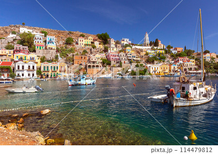 Colorful Harbor of Symi Island, Greece 114479812