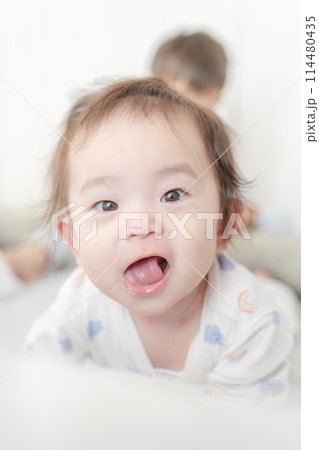 寝起き 昼寝 赤ちゃん 兄弟 仲良し 寝起き 昼寝 赤ちゃん 兄弟 仲良し 114480435