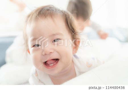 寝起き 昼寝 赤ちゃん 兄弟 仲良し 114480436