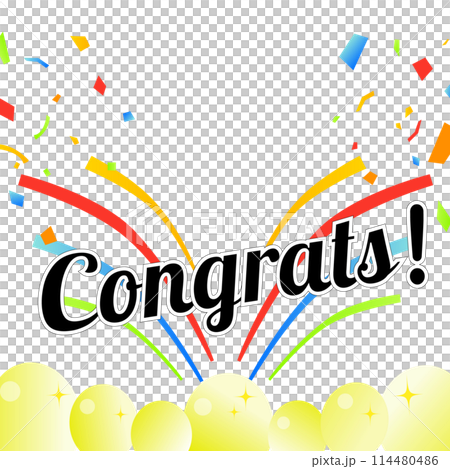 Illustration of confetti flying out of a congratulations card 114480486