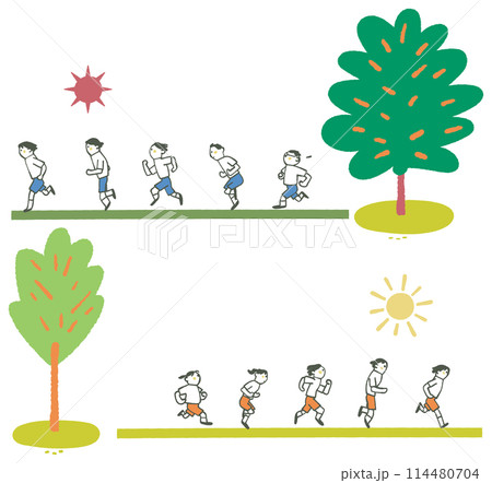 降り注ぐ日光の下ランニングする体操服の学生たちと大木 イラスト素材 降り注ぐ日光の下ランニングする体操服の学生たちと大木 イラスト素材 114480704