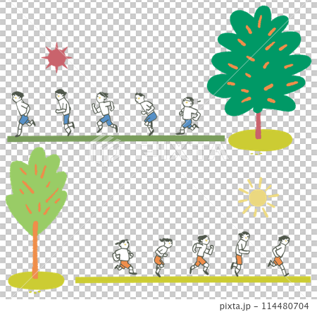 降り注ぐ日光の下ランニングする体操服の学生たちと大木 イラスト素材 降り注ぐ日光の下ランニングする体操服の学生たちと大木 イラスト素材 114480704