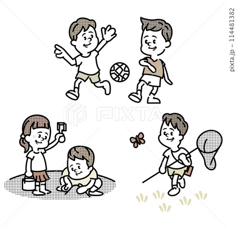 外で遊ぶ子供のイラスト 外で遊ぶ子供のイラスト 114481382