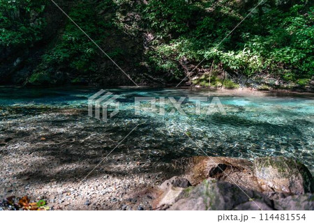 エメラルドグリーンの美しい川 114481554