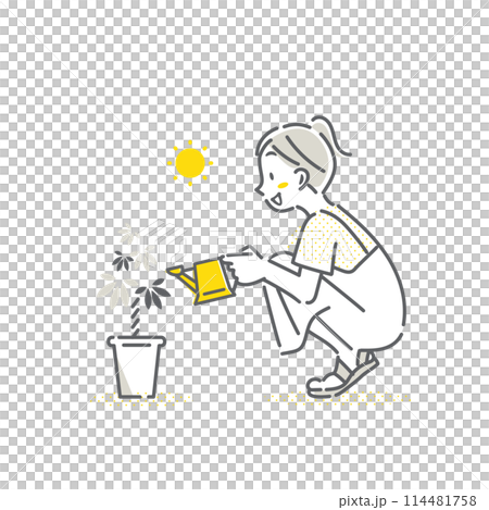植物を育てる若い女性　シンプルでお洒落なs年賀イラスト 114481758