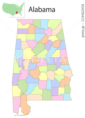 アラバマ　アメリカ　地図　カラフル　アイコン 114482058