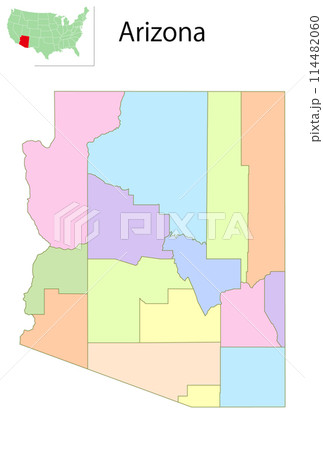 アリゾナ　アメリカ　地図　カラフル　アイコン 114482060