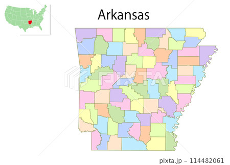 アーカンソー　アメリカ　地図　カラフル　アイコン 114482061