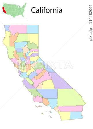 カリフォルニア　アメリカ　地図　カラフル　アイコン 114482062