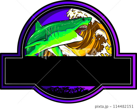 vector illustration of white shark with wave logo on white background. digital draw 114482151