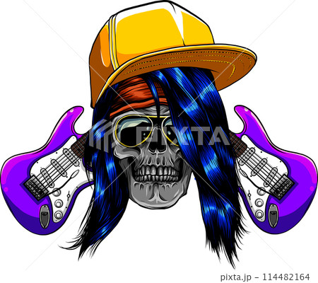 vector illustration of Skull and Crossed Guitar on white Background vector illustration of Skull and Crossed Guitar on white Background 114482164
