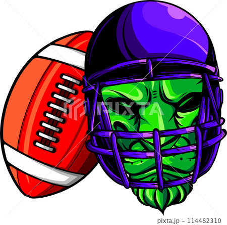 Rugby ball and helmet isolated on white background. 114482310