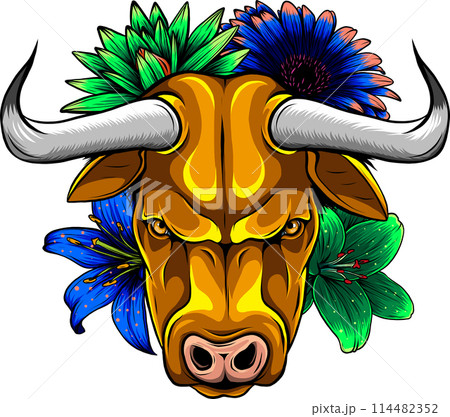 vector illustration of Cow and flower on white background 114482352