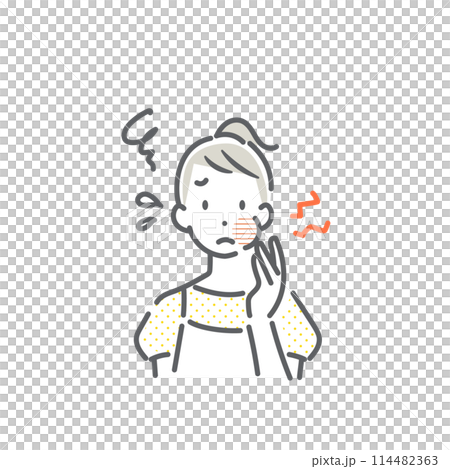 歯痛を患う若い女性　シンプルでお洒落な線画イラスト 114482363