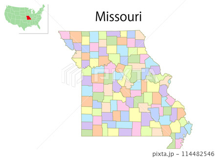 ミズーリ　アメリカ　地図　カラフル　アイコン 114482546