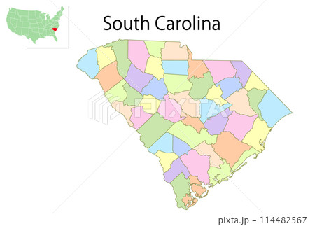 サウスカロライナ　アメリカ　地図　カラフル　アイコン 114482567