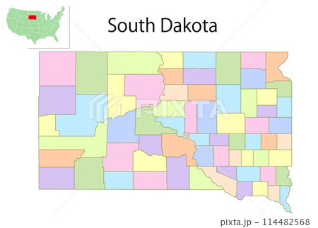 サウスダコタ　アメリカ　地図　カラフル　アイコン 114482568