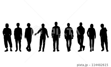 9人の男性が横に並ぶシルエット 9人の男性が横に並ぶシルエット 114482615