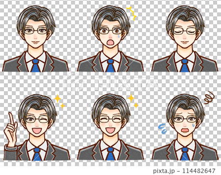 Set of 5 illustrations of adult men in suits 114482647