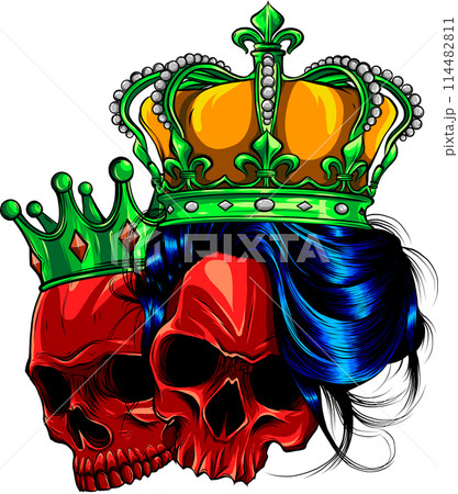 vector illustration of skull king and queen. digital hand draw on white background 114482811