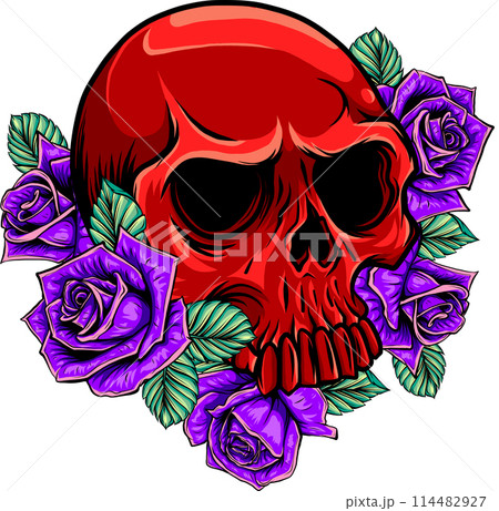 vector Skull with beautiful flower roses in vintage style isolated vector illustration 114482927