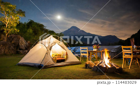 キャンプ　テント　イメージ素材 114483029