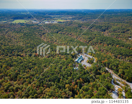 Aerial view of the Visitor Center of Hobbs State Park-Conservation Area 114483135
