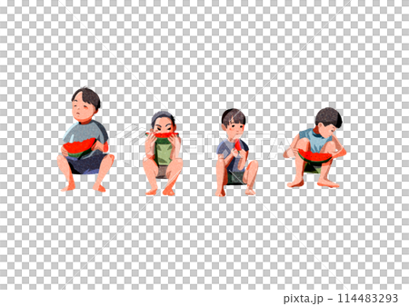 Boys eating watermelon during summer vacation Boys eating watermelon during summer vacation 114483293