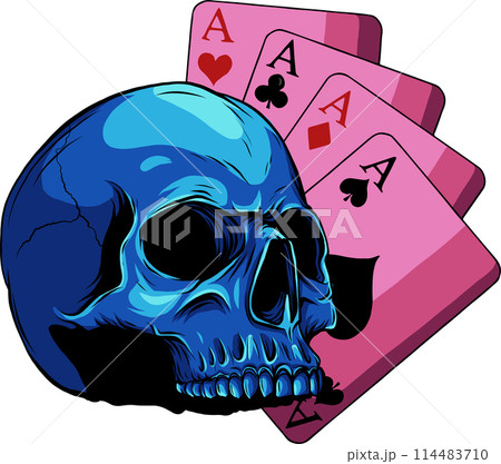 vector illustration of Aces and Skull on white background. digital draw vector illustration of Aces and Skull on white background. digital draw 114483710