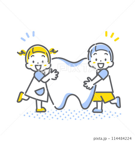 健康な歯と子供たち　シンプルでお洒落な線画イラスト 114484224