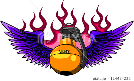 Hand grenade on white background, isolated, vector illustration design. digital hand draw 114484226
