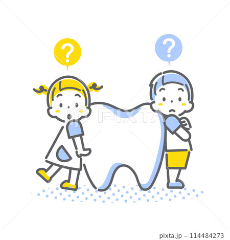 歯について考える子供たち シンプルでお洒落な線画イラスト 歯について考える子供たち シンプルでお洒落な線画イラスト 114484273