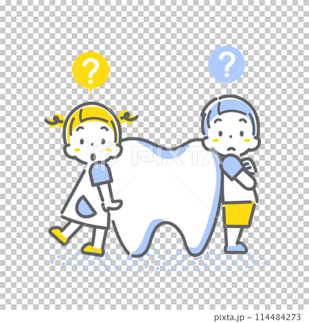 歯について考える子供たち シンプルでお洒落な線画イラスト 歯について考える子供たち シンプルでお洒落な線画イラスト 114484273