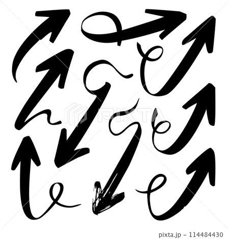 Hand drawn Various sketchy Doodle Arrows, Direction pointers. Freehand Lines, curves. Vector set for business plan and education 114484430