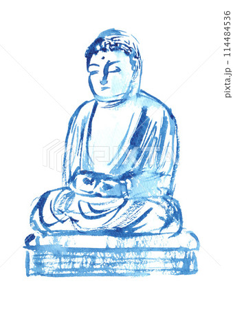 水墨画風の大仏のイラスト 114484536