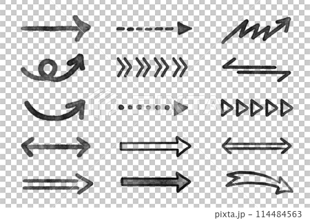 スタンプ風の手書き矢印セット 黒 スタンプ風の手書き矢印セット 黒 114484563