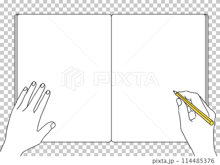 拿著筆記本和鉛筆的手的手寫素描風格插圖_Frame 114485376