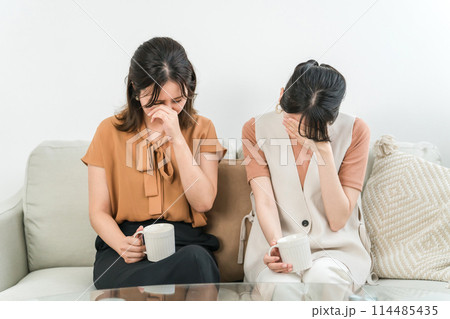 泣く・悩む・ショック・絶望するアジア人女性2人 泣く・悩む・ショック・絶望するアジア人女性2人 114485435