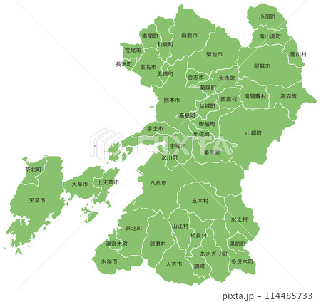 分割できる熊本県地図　市町村名あり 114485733