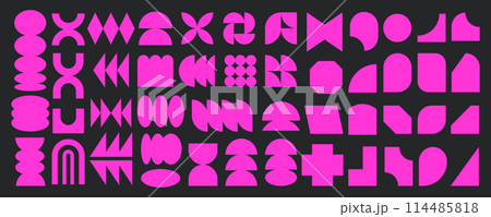 Contemporary organic brutalist silhouette element set, geometric bold neon pop art sign, abstract simple brutalism form collection in modern 90s style, vintage trendy groovy symbol illustration. 114485818